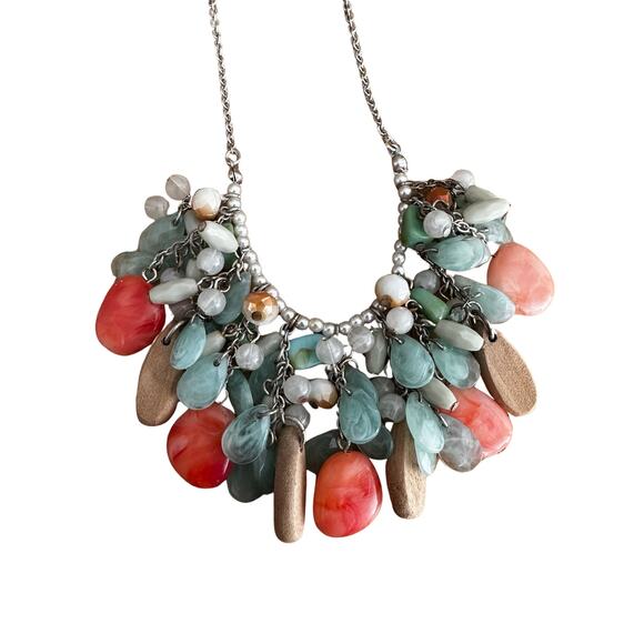 Wood and Faux Gemstone Bib Necklace - Picture 3 of 6